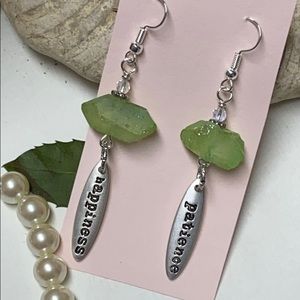 Green quartz earrings talking beads happiness